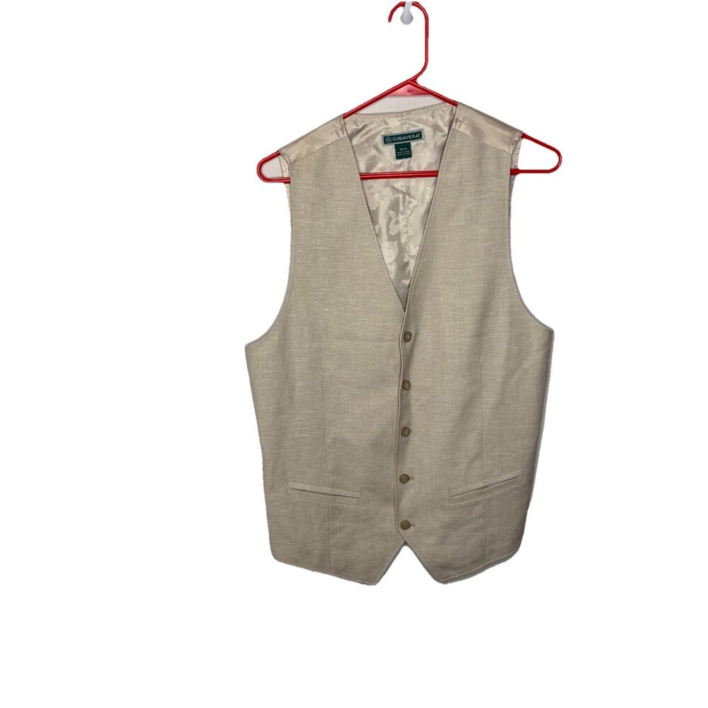 CUBAVERA Beige Cotton Linen Blend Suit Vest Button Up Men's Size medium